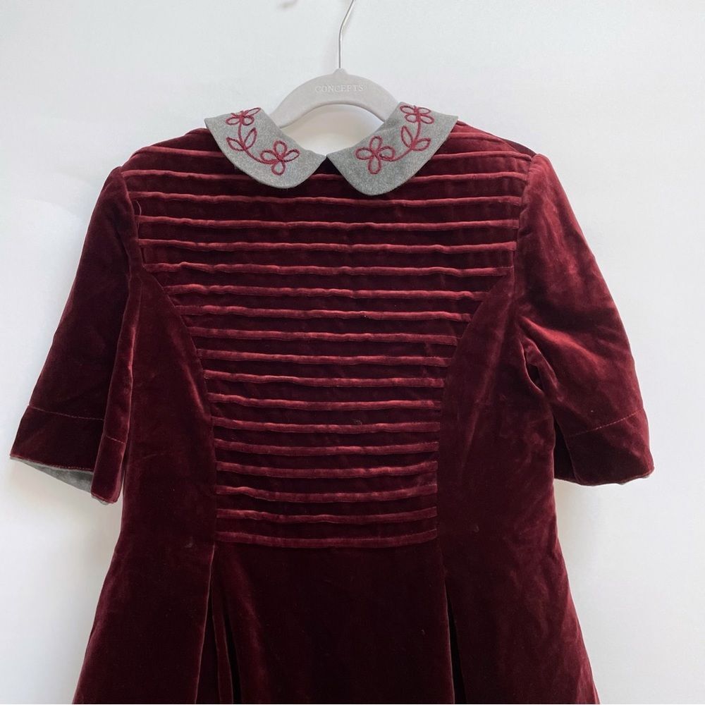 Loredana Baby Velvet Girls Dress Sz 75 US 10 Burgundy Embroidered Collar Holiday - Picture 3 of 12